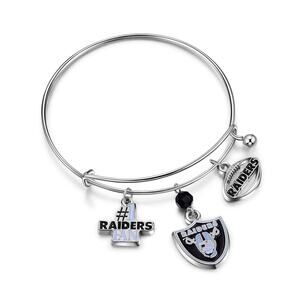 NFL Raiders Bracelet 3 Charm Womens Silver jewelry Las Vegas Bangle Football